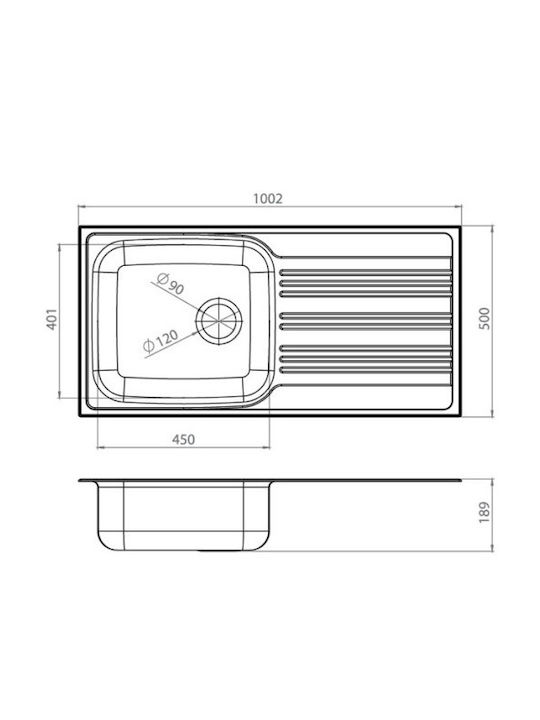 Donau 183DE Drop-In Sink Inox Satin W100xD50cm Silver