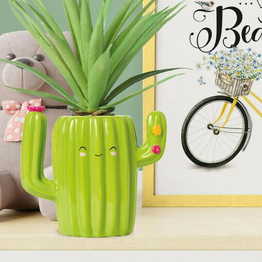 Ceramic Pencil Holder Desk Friends in Green Color 1pcs 7.5x11.4x12.5cm