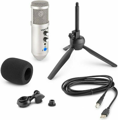 Vonyx Kondensator (Großmembran) Mikrofon USB CM320 Shock Mounted/Clip-On-Montage Stimme in Silver Farbe 173.552