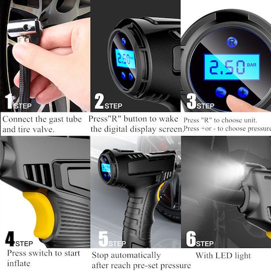 Podofo Compresor Auto CZK-3665 150PSI Reîncărcabil Cu Baterie 12V