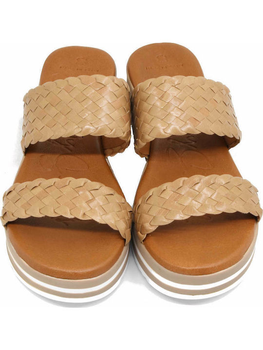 Women's Leather Platform Shoes Beige