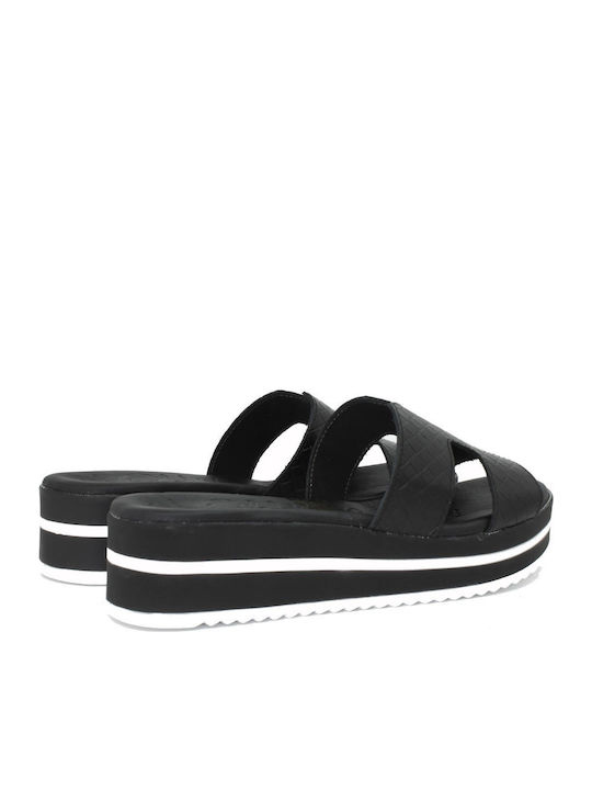 Women's Leather Platform Wedge Sandals Black