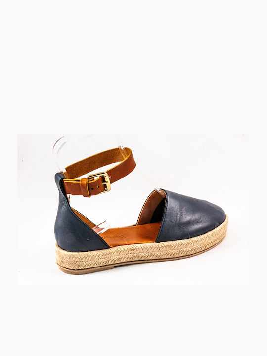 Women's Leather Espadrilles Navy Blue 20-142-14
