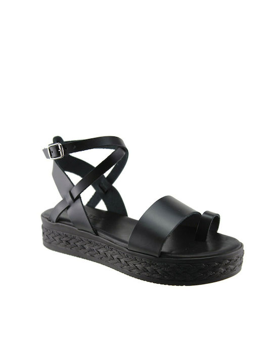 Milanos Schuhe Damen Sandalen Flatforms Leder 311 Schwarz