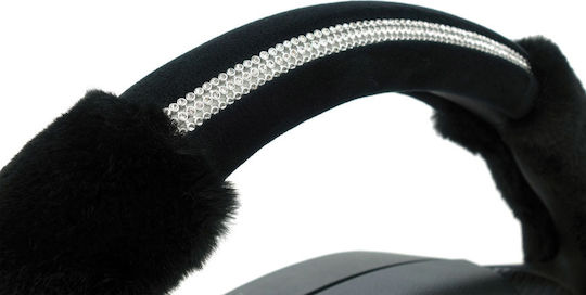 Compass Car Steering Wheel Cover Diamond with Diameter 37-39cm Synthetic Black Fur