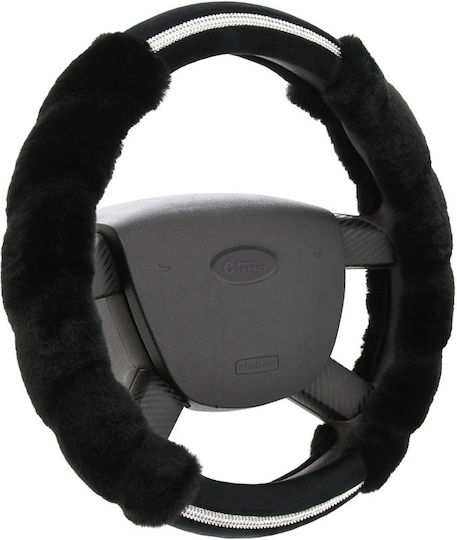 Compass Car Steering Wheel Cover Diamond with Diameter 37-39cm Synthetic Black Fur