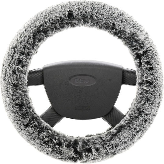 Compass Car Steering Wheel Cover Denisa with Diameter 37-39cm Γούνινο Synthetic Gray