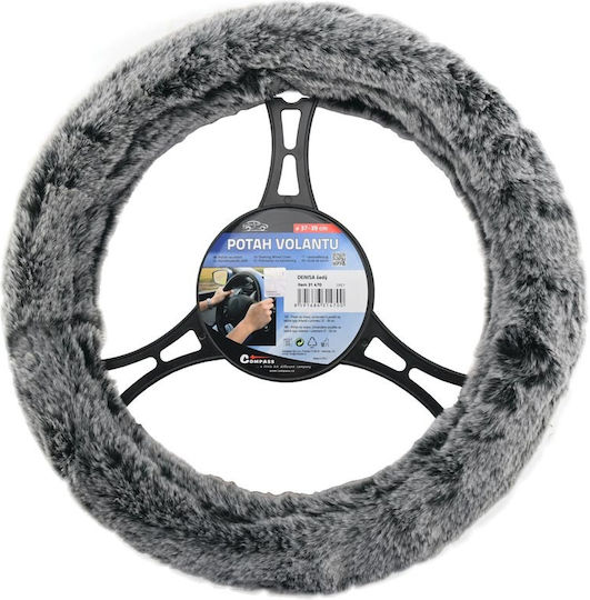 Compass Car Steering Wheel Cover Denisa with Diameter 37-39cm Γούνινο Synthetic Gray