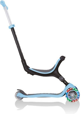 Globber Kids 3-Wheel Scooter Go-Up Foldable Lights with Seat for 15+ months Light Blue