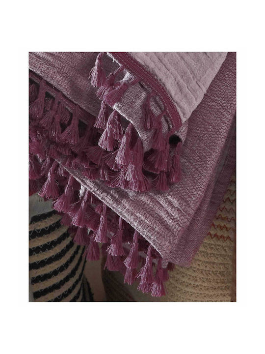 Kentia Greta Blanket 100% cotton Queen with Fringes 220x240cm. 42 Purple