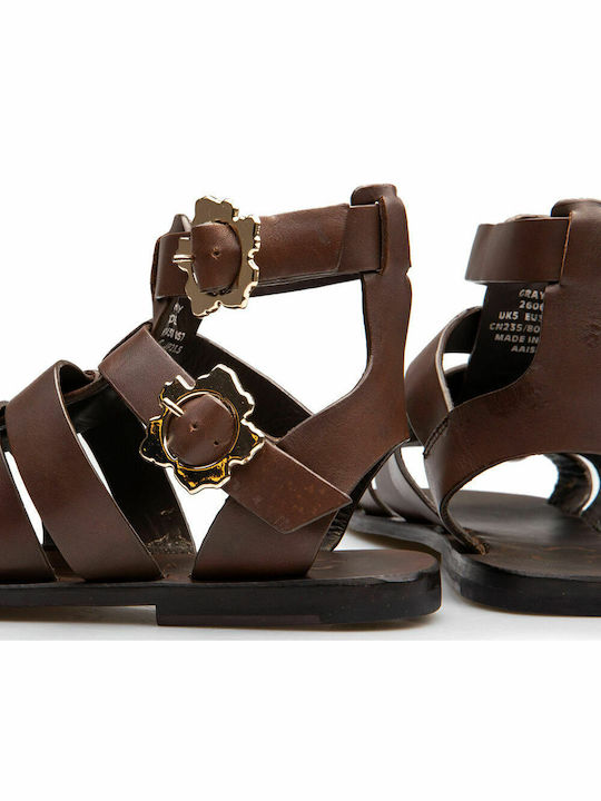 Graycey Leather Women's Flat Sandals Gladiator in Brown Color