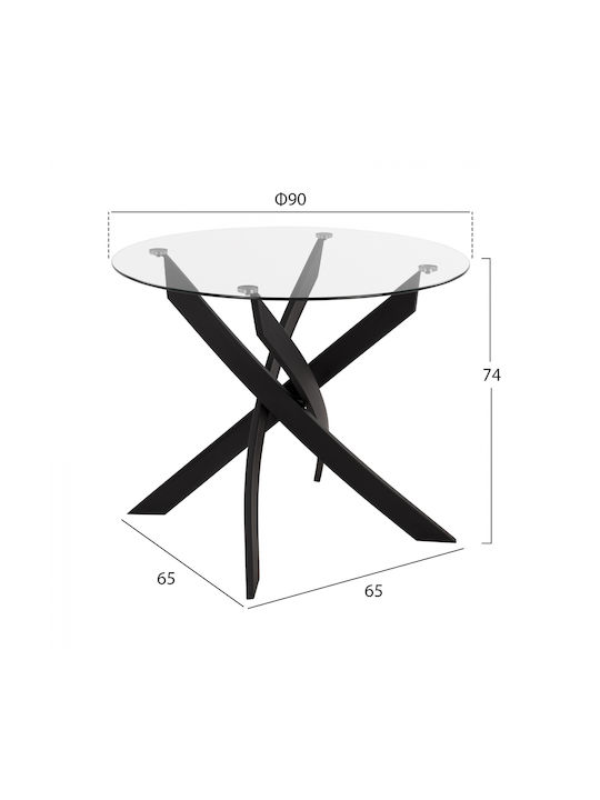 Τραπεζαρία 5τμχ Διάφανο / Μαύρο 90x90εκ.