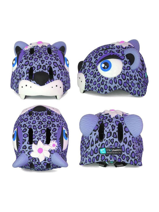 Crazy Safety Leopard Kinderfahrrad- / Rollerhelme Fahrrad / Scooter City Lila mit integrierter LED-Lampe
