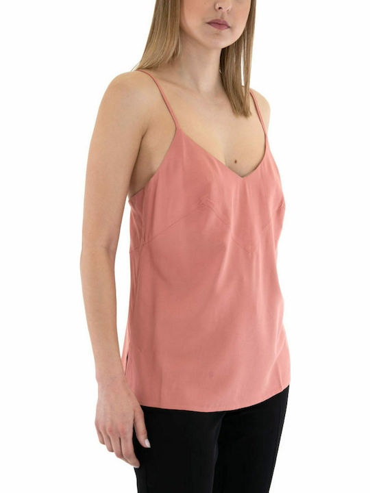 Women's Summer Blouse with Straps & V Neckline Pink