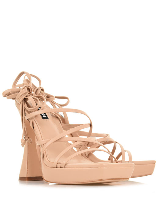 Nine West Women's Sandals Wnailey 3 with Laces Beige