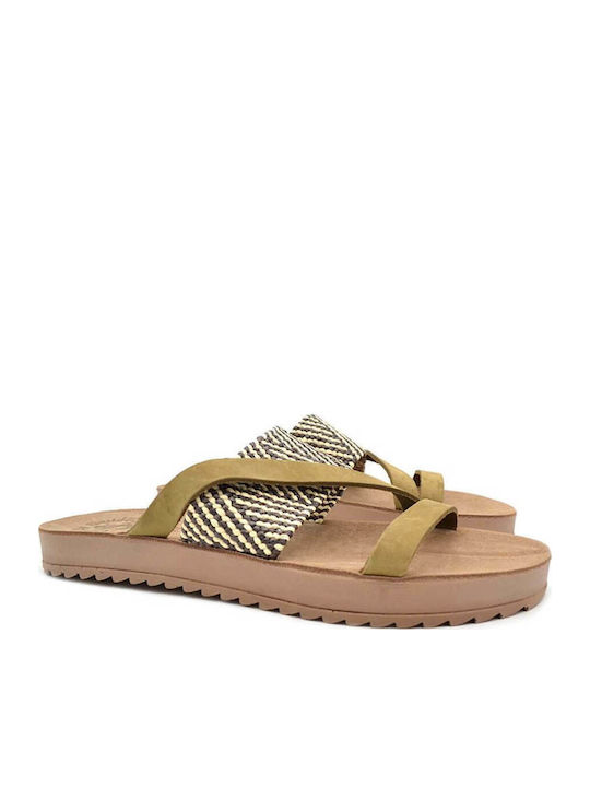 Olivia Paros Macrame Leather Women's Flat Sandals Anatomic in Yellow Color