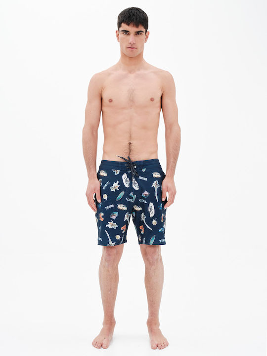 Men's Swimwear Bermuda Navy Blue with Patterns