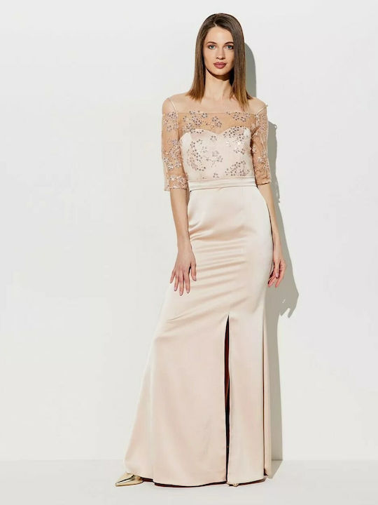 Forel Maxi Dress for Wedding / Baptism Satin Off-Shoulder Gold