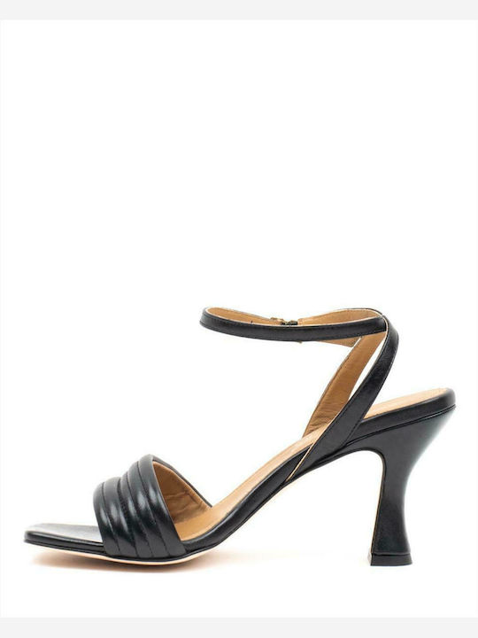 Paola Ferri Leather Women's Sandals with Ankle Strap Black