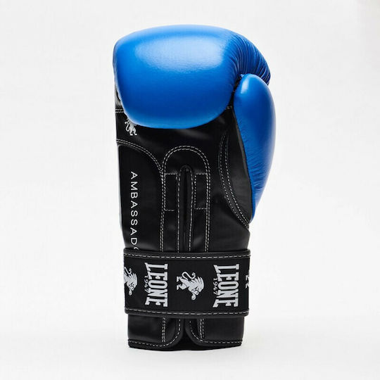Leone Ambassador Boxing Gloves made of Synthetic Leather for Match Blue