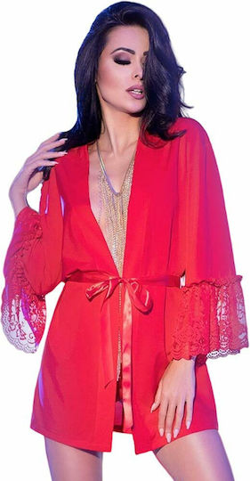 Chilirose Dressing Gown With Belt & Thong Red