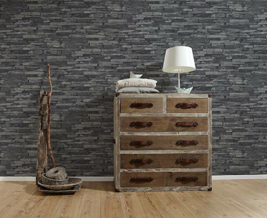 Ταπετσαρία Τοίχου Wood Stone Βινυλίου Γκρι 1000x53cm Πλενόμενη