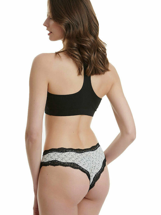 Bamboo Γυναικεία String 2Pack με Δαντέλα Black / White