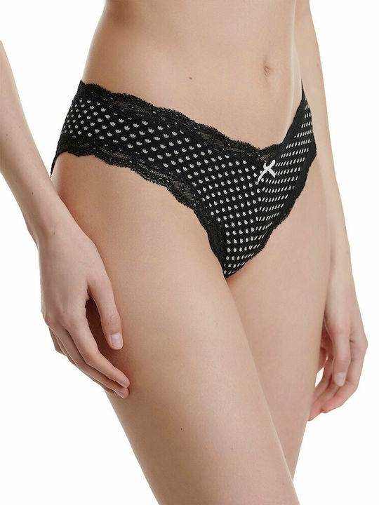Bamboo Γυναικεία String 2Pack με Δαντέλα Black / White