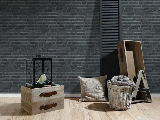 Ταπετσαρία Τοίχου Wood And Stone Charcoal 1000x53cm Ταπετσαρία Τοίχου Wood And Stone Charcoal 1000x53cm