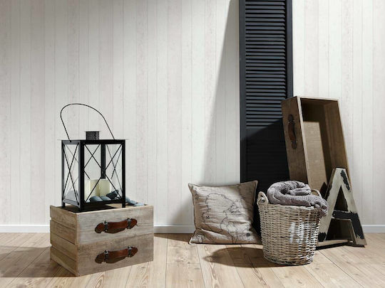 Ταπετσαρία Τοίχου Black White Wood Stone Βινυλίου Μπεζ 1000x53cm Πλενόμενη