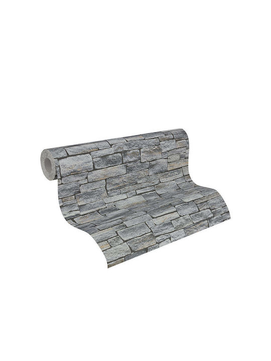 Wall Wallpaper Wood Stone Vinyl Gray 1000x53cm
