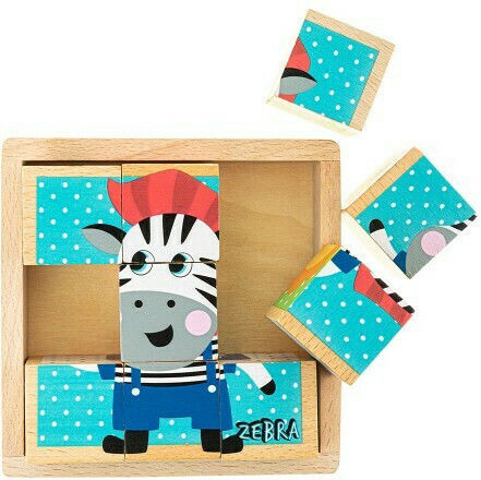 Ξύλινο Παιδικό Puzzle Κυβάκια με Ζωάκια για 3+ Ετών 9pcs Akuku