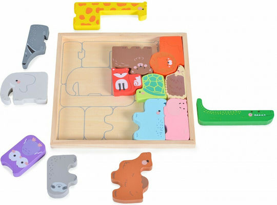 Дървено Детски Пъзел с Шипове Животни за 3+ години+ Години 14бр Ecotoys