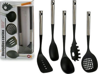 BigBuy Plastic Cooking Utensil Set Black 5pcs