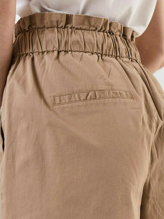 Damen Hoch tailliert Stoff Hose mit Gummizug in Lockere Passform Braun