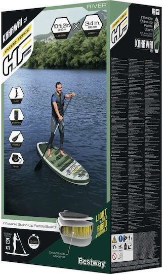 Bestway Hydro-Force 3.10m Kahawai Φουσκωτή Σανίδα SUP με Μήκος 3.1m Πράσινη