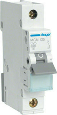 Hager Αυτόματη Ασφάλεια 25A Μονοπολική Circuit breaker automat 6kA 25Α MCN125A