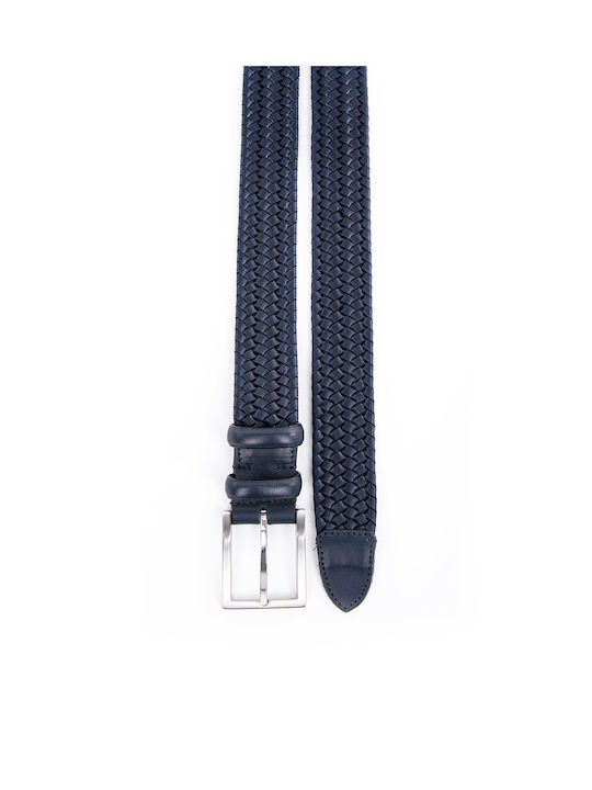 Men's Knitted Leather Belt Navy Blue