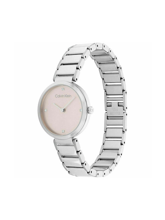 Calvin Klein Minimalistic T-bar Crystals Watch with Silver Metal Bracelet