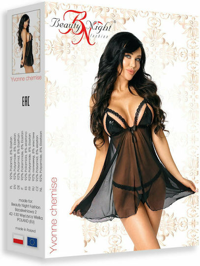 Beauty Night Yvonne Σετ Sexy Babydoll Chemise & Thong Black
