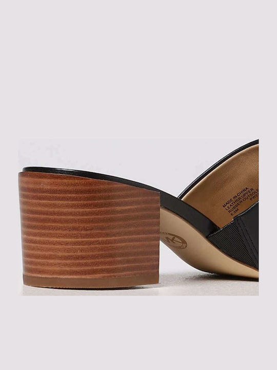 Scarlett Midheel Leather Mules with Chunky Low Heel in Black Color