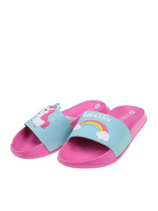 Kids' Slides Light Blue Unicorn