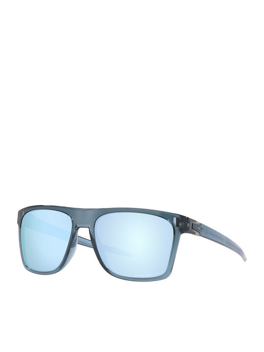 Oakley Leffingwell Herren Sonnenbrille mit Schwarz Kunststoff Gestell und Hellblau Polarisiert Spiegel Linse