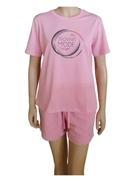 WOMEN'S COTTON SHORT-SLEEVED TOP RASTER TARGET S22-65500 - PINK