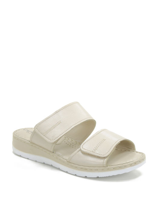 Caprice Leather Women's Flat Sandals Anatomic in White Color