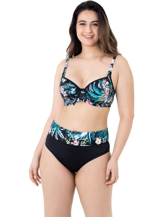 Bikini Slip Hohe Taille Schwarz