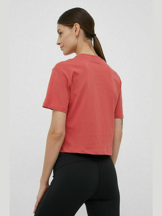 Guess Дамско Лятно Crop Top Памучно Къс Ръкав Dark Coral