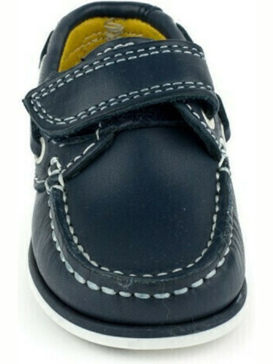 Boys Leather Moccasins with Velcro Navy Blue