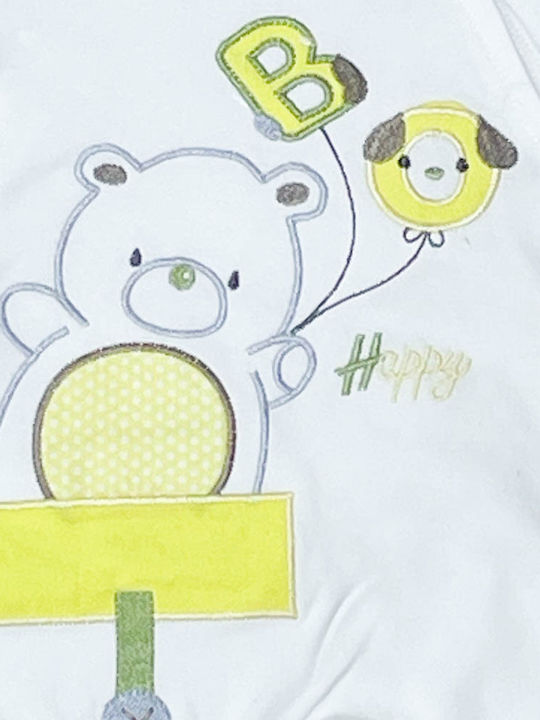 Baby overalls with teddy bear happy for boys white-yellow for boys (6-12 months)