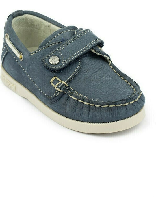 Boys Leather Moccasins with Velcro Navy Blue